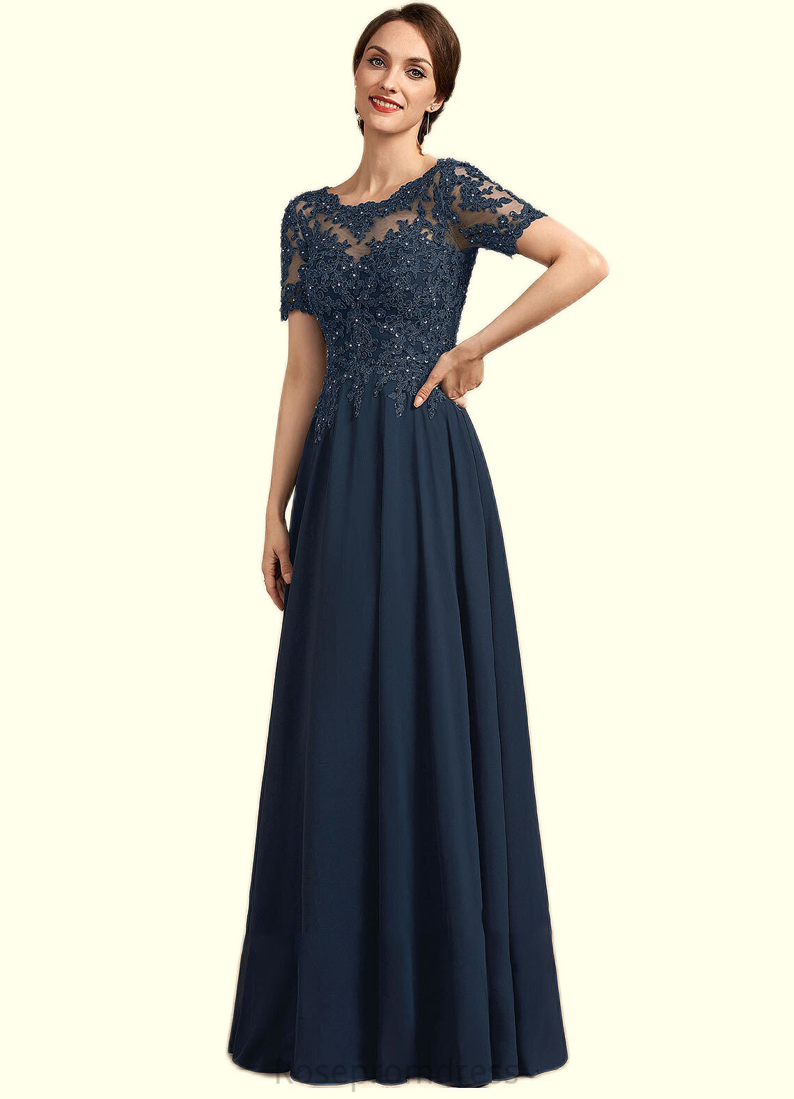 Kaelyn A-Line Scoop Neck Floor-Length Chiffon Lace Mother of the Bride Dress With Beading Sequins SRSP0014577