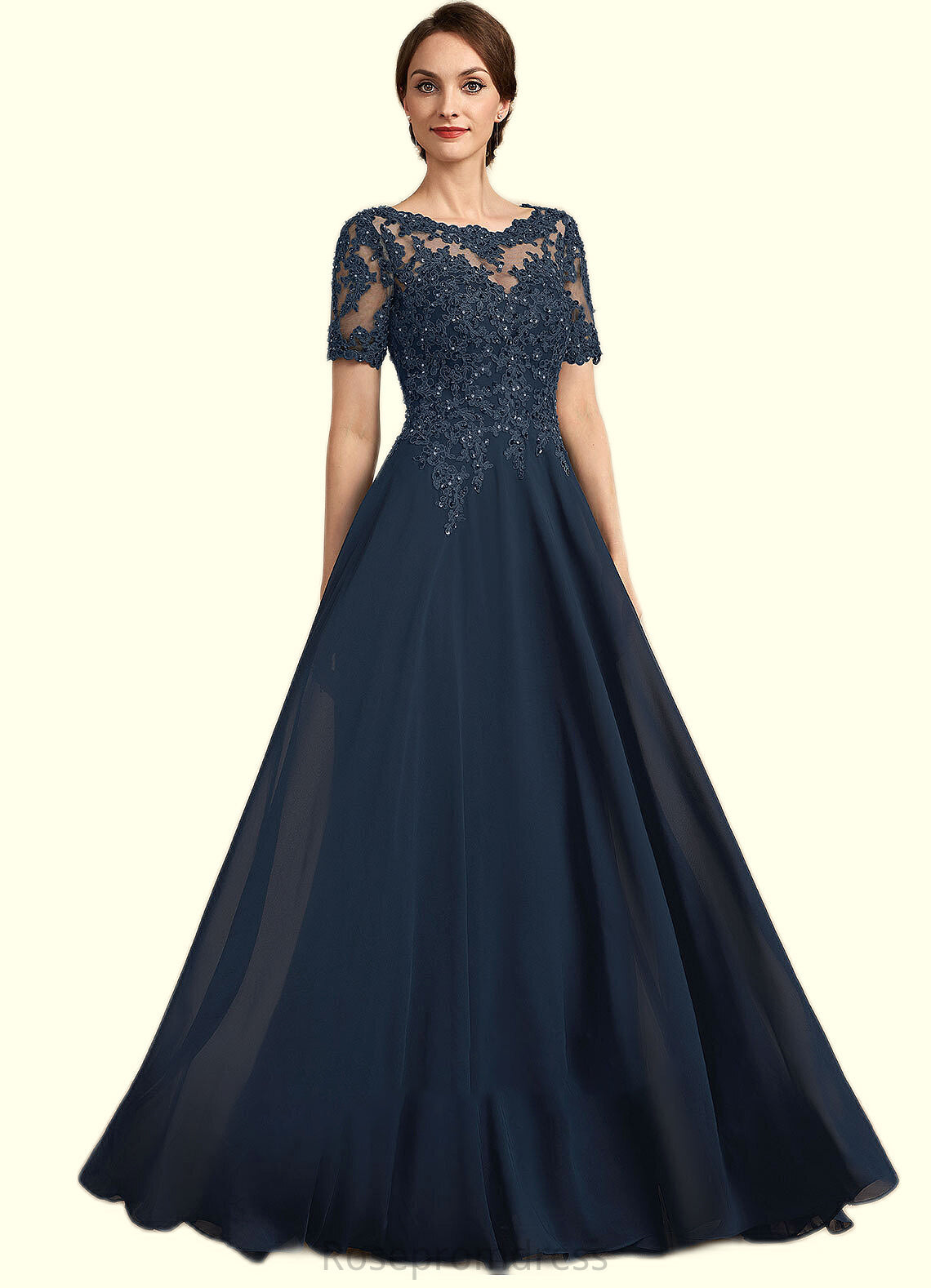 Kaelyn A-Line Scoop Neck Floor-Length Chiffon Lace Mother of the Bride Dress With Beading Sequins SRSP0014577