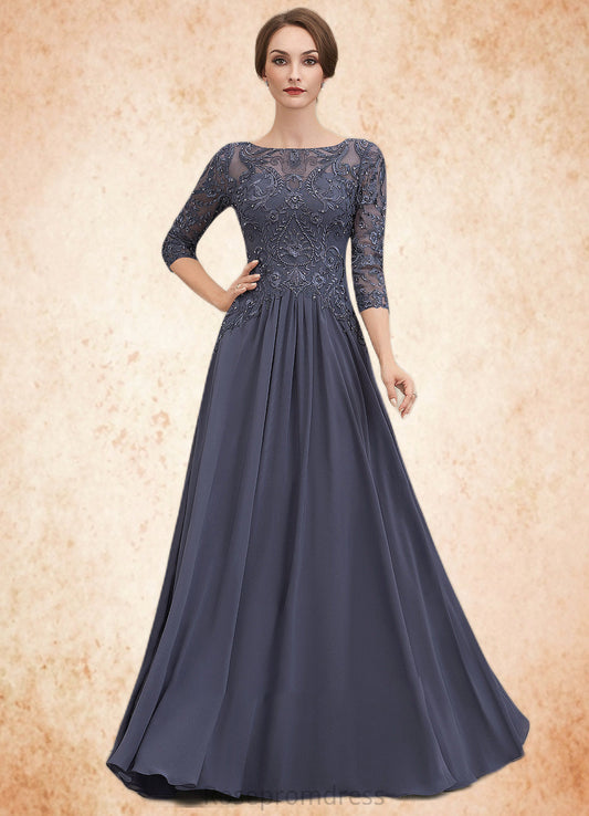 Fernanda A-Line Scoop Neck Floor-Length Chiffon Lace Mother of the Bride Dress With Beading Sequins SRSP0014578