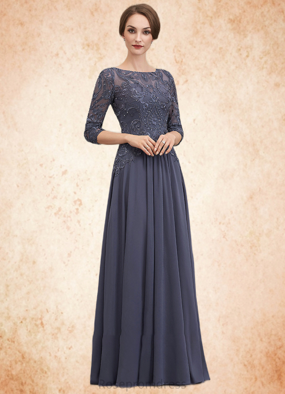 Fernanda A-Line Scoop Neck Floor-Length Chiffon Lace Mother of the Bride Dress With Beading Sequins SRSP0014578
