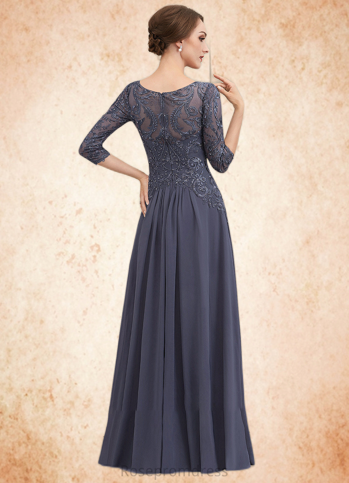 Fernanda A-Line Scoop Neck Floor-Length Chiffon Lace Mother of the Bride Dress With Beading Sequins SRSP0014578