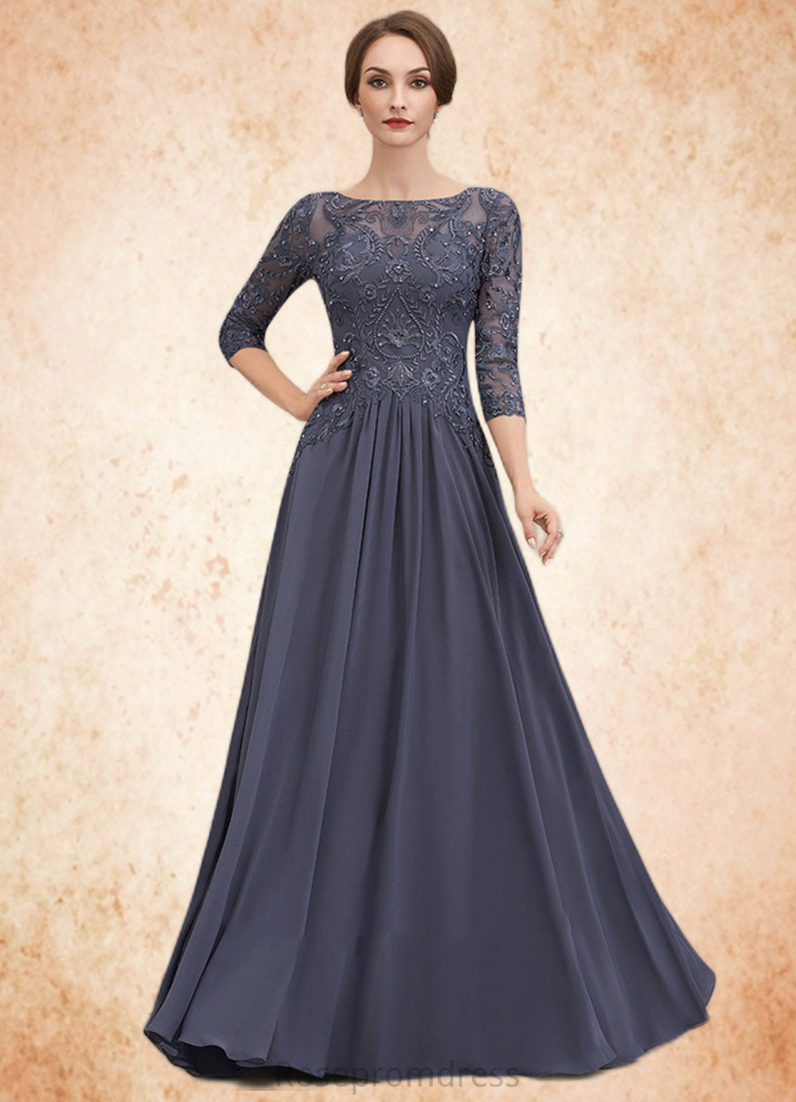 Fernanda A-Line Scoop Neck Floor-Length Chiffon Lace Mother of the Bride Dress With Beading Sequins SRSP0014578
