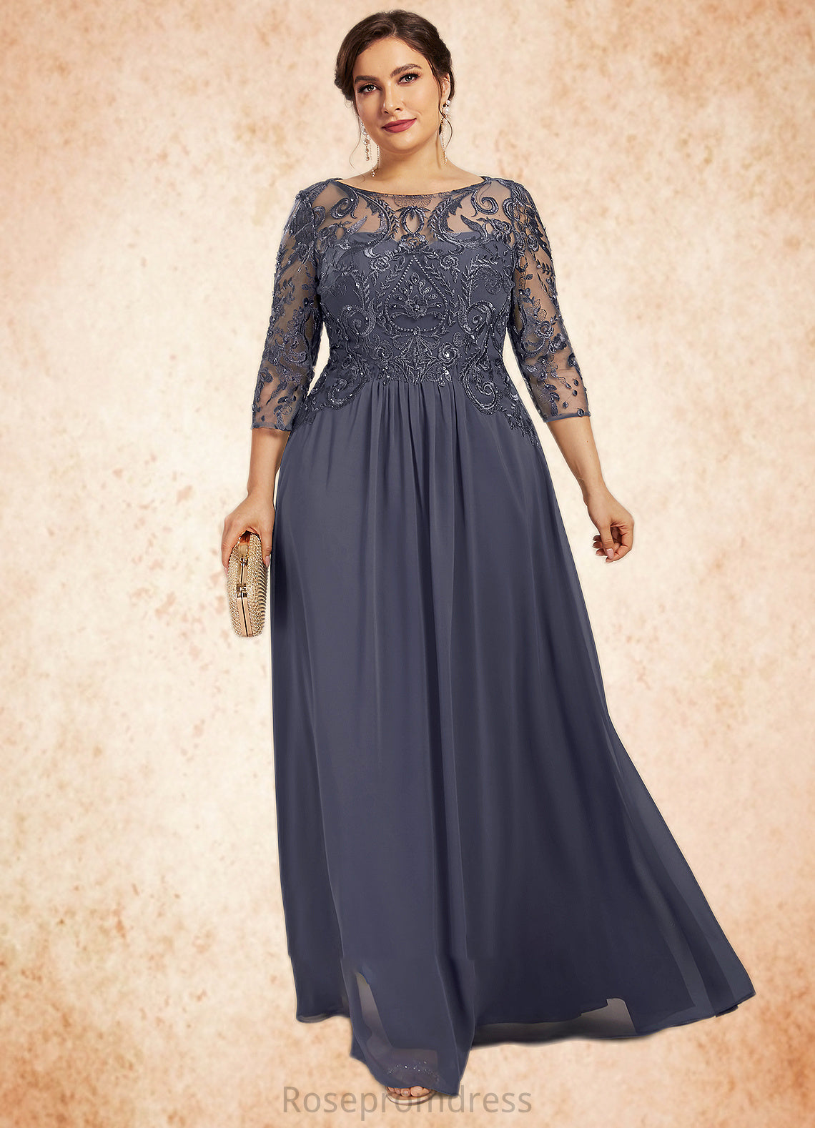 Fernanda A-Line Scoop Neck Floor-Length Chiffon Lace Mother of the Bride Dress With Beading Sequins SRSP0014578