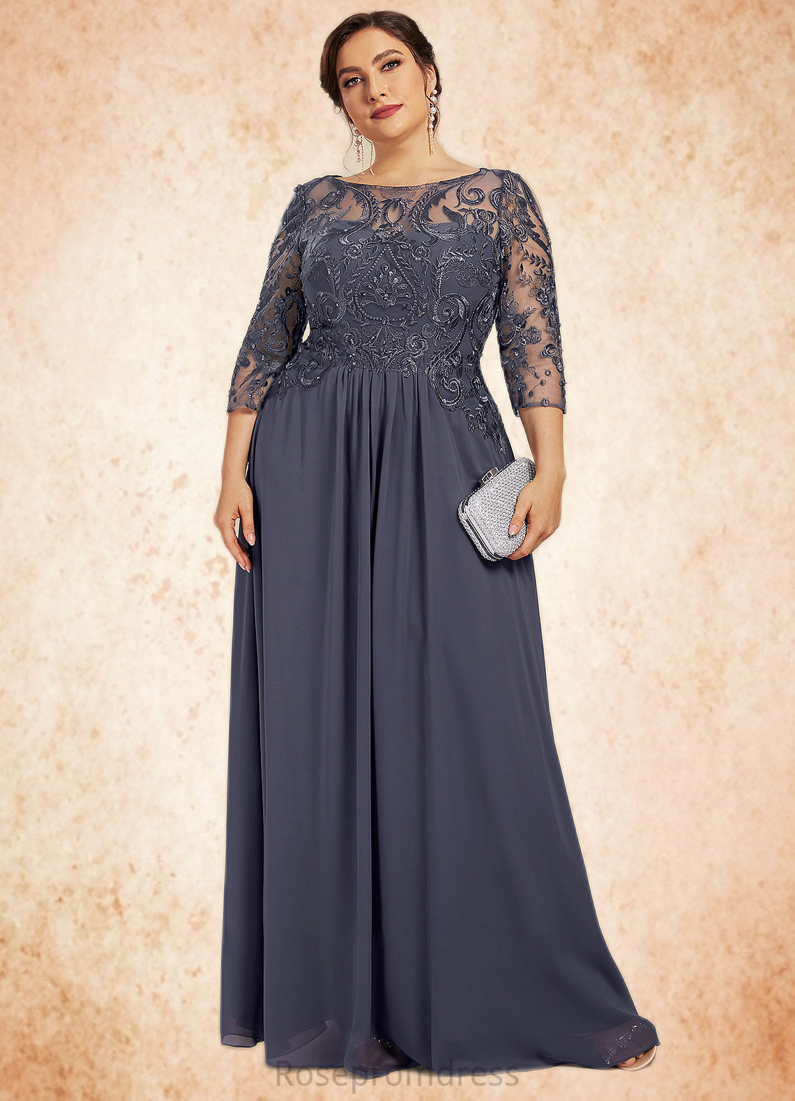 Fernanda A-Line Scoop Neck Floor-Length Chiffon Lace Mother of the Bride Dress With Beading Sequins SRSP0014578
