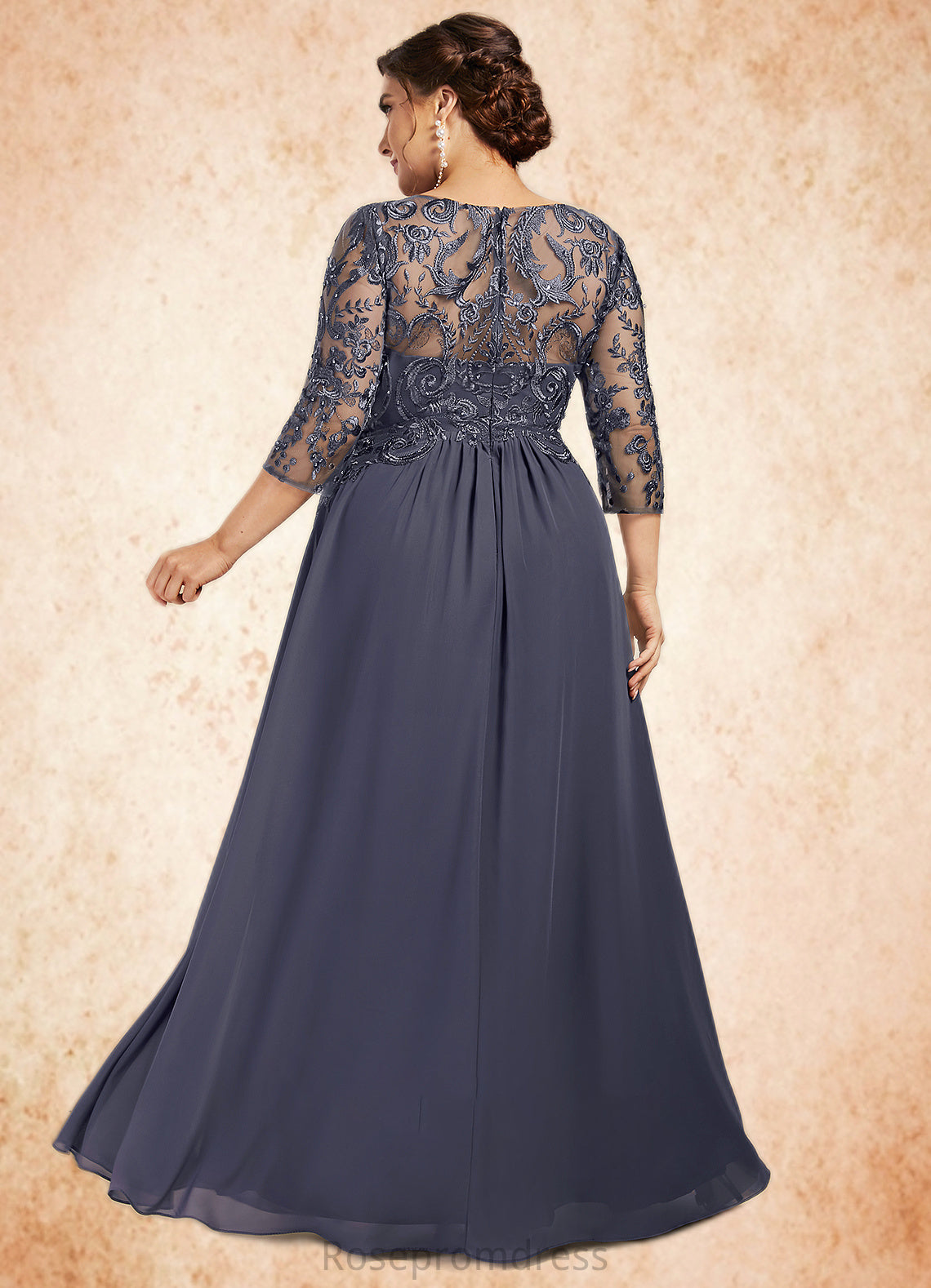 Fernanda A-Line Scoop Neck Floor-Length Chiffon Lace Mother of the Bride Dress With Beading Sequins SRSP0014578