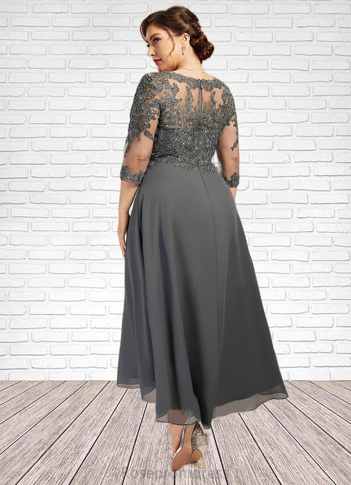 Savannah A-Line Sweetheart Asymmetrical Chiffon Lace Mother of the Bride Dress With Beading Sequins SRSP0014579