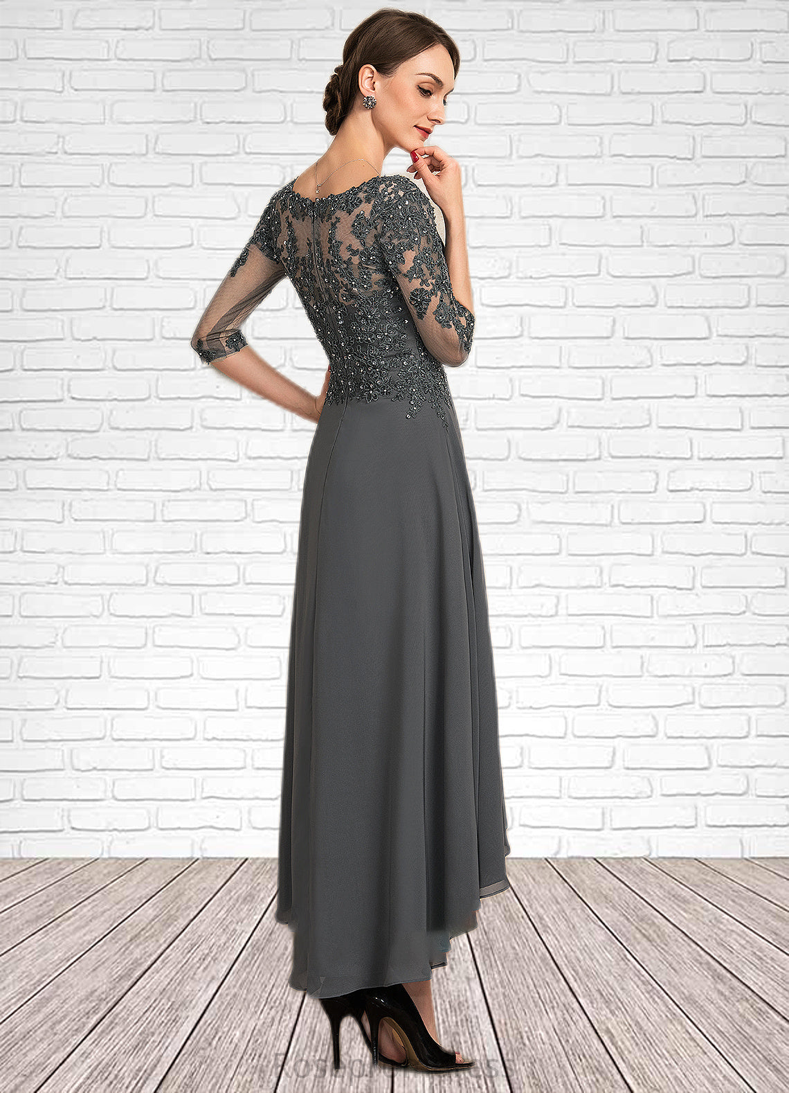 Savannah A-Line Sweetheart Asymmetrical Chiffon Lace Mother of the Bride Dress With Beading Sequins SRSP0014579
