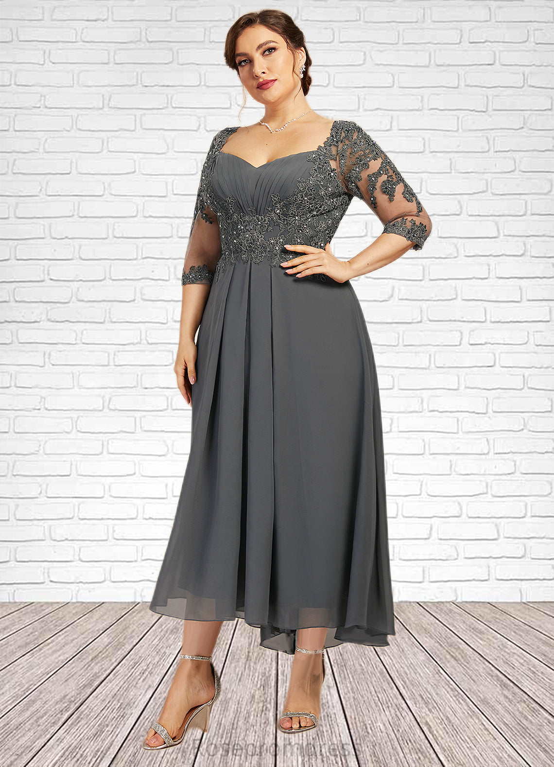 Savannah A-Line Sweetheart Asymmetrical Chiffon Lace Mother of the Bride Dress With Beading Sequins SRSP0014579