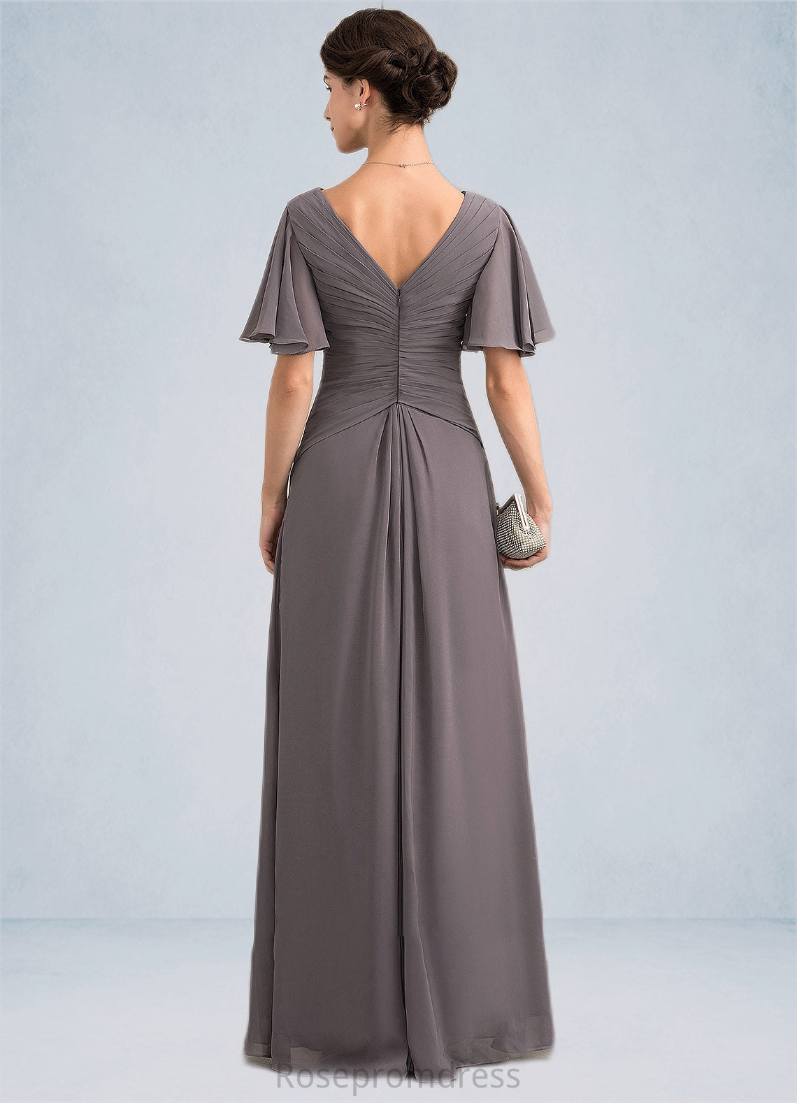 Valerie A-Line V-neck Floor-Length Chiffon Mother of the Bride Dress With Ruffle SRSP0014581