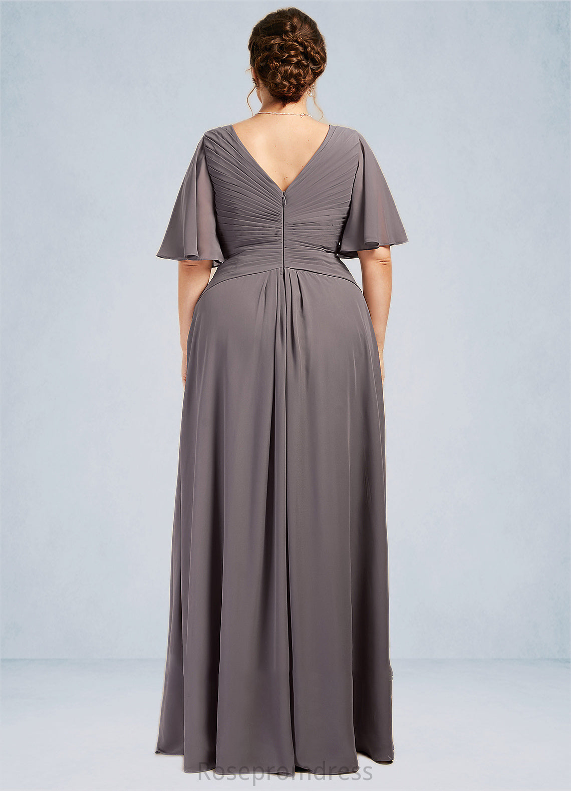 Valerie A-Line V-neck Floor-Length Chiffon Mother of the Bride Dress With Ruffle SRSP0014581
