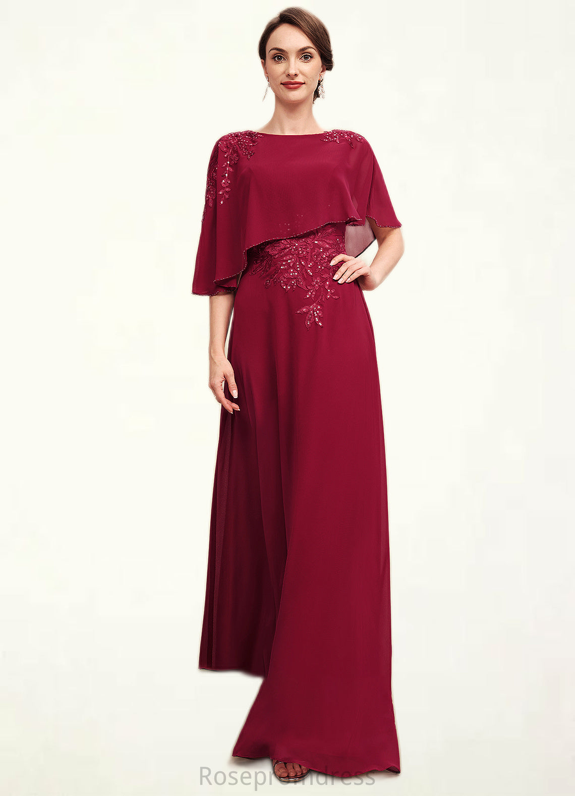 Kailey A-Line Scoop Neck Floor-Length Chiffon Mother of the Bride Dress With Lace Beading Sequins SRSP0014583