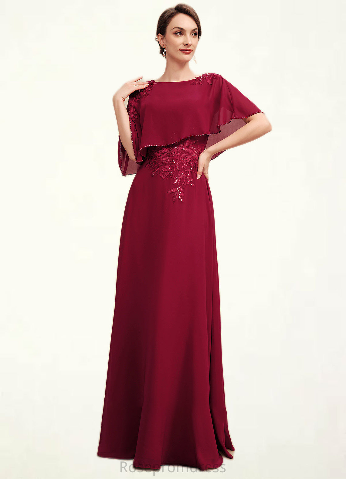 Kailey A-Line Scoop Neck Floor-Length Chiffon Mother of the Bride Dress With Lace Beading Sequins SRSP0014583
