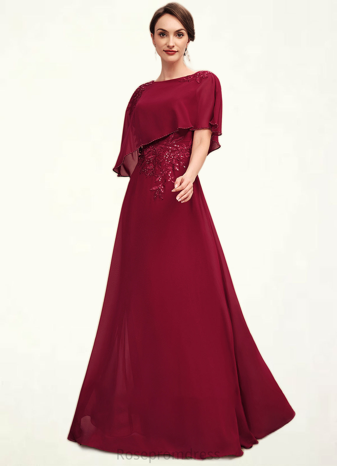 Kailey A-Line Scoop Neck Floor-Length Chiffon Mother of the Bride Dress With Lace Beading Sequins SRSP0014583