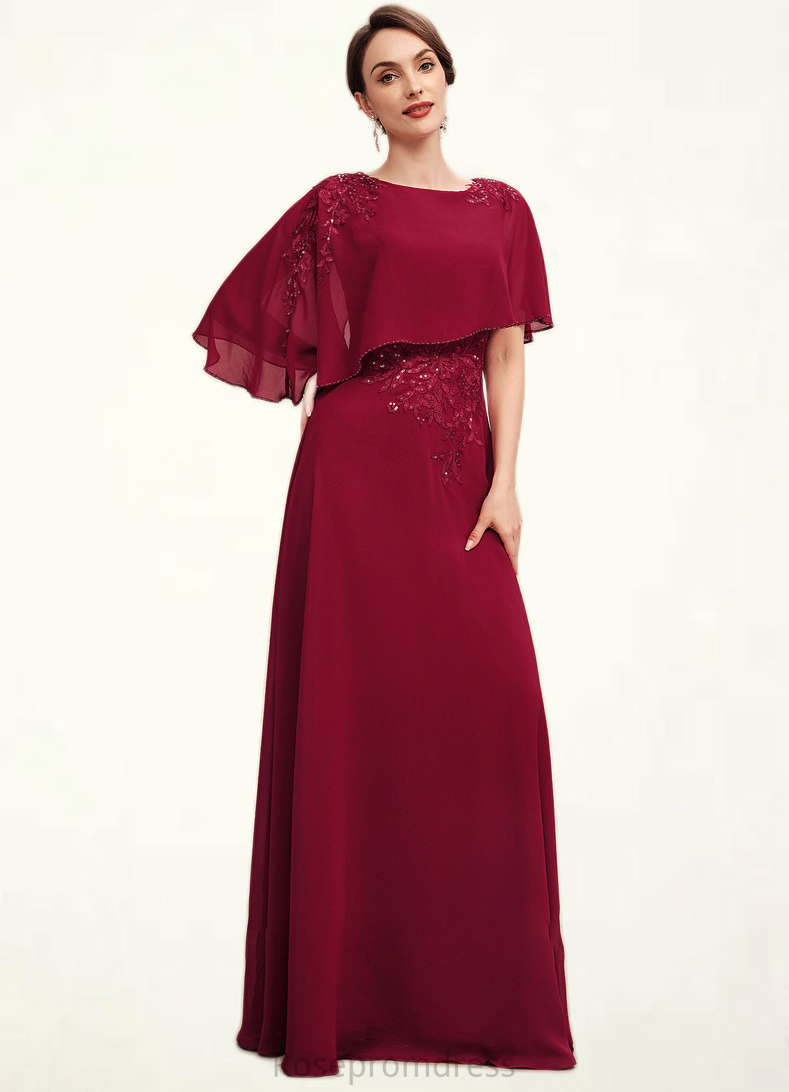 Kailey A-Line Scoop Neck Floor-Length Chiffon Mother of the Bride Dress With Lace Beading Sequins SRSP0014583
