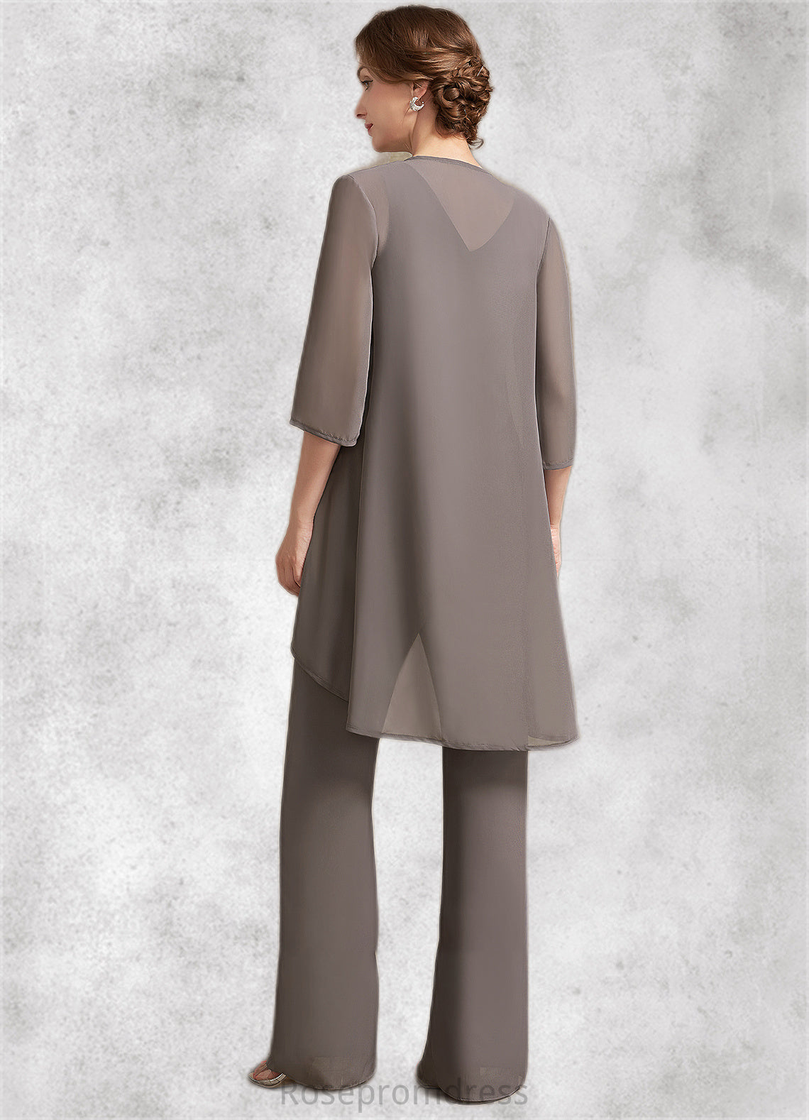 Carleigh Jumpsuit/Pantsuit Scoop Neck Floor-Length Chiffon Lace Mother of the Bride Dress With Beading Sequins SRSP0014585