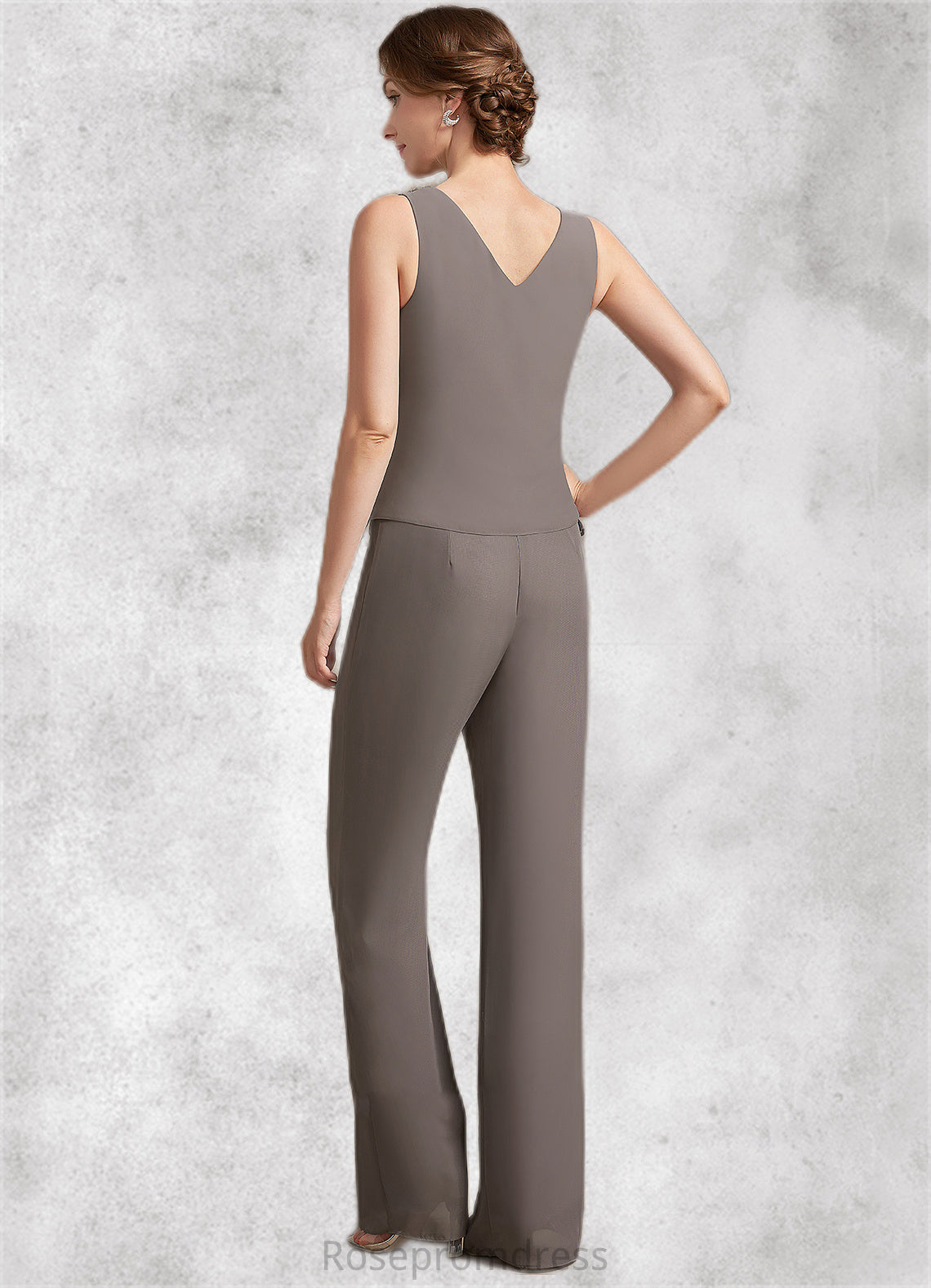 Carleigh Jumpsuit/Pantsuit Scoop Neck Floor-Length Chiffon Lace Mother of the Bride Dress With Beading Sequins SRSP0014585