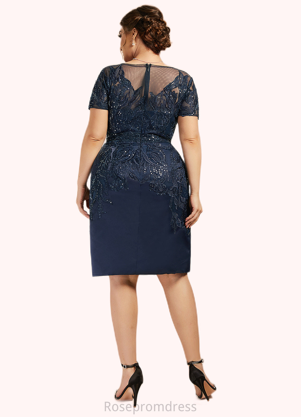 Mara Sheath/Column Scoop Neck Knee-Length Satin Lace Mother of the Bride Dress With Sequins SRSP0014586