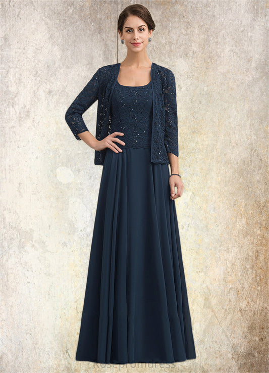 Jaelyn A-Line Square Neckline Floor-Length Chiffon Lace Mother of the Bride Dress With Sequins SRSP0014587