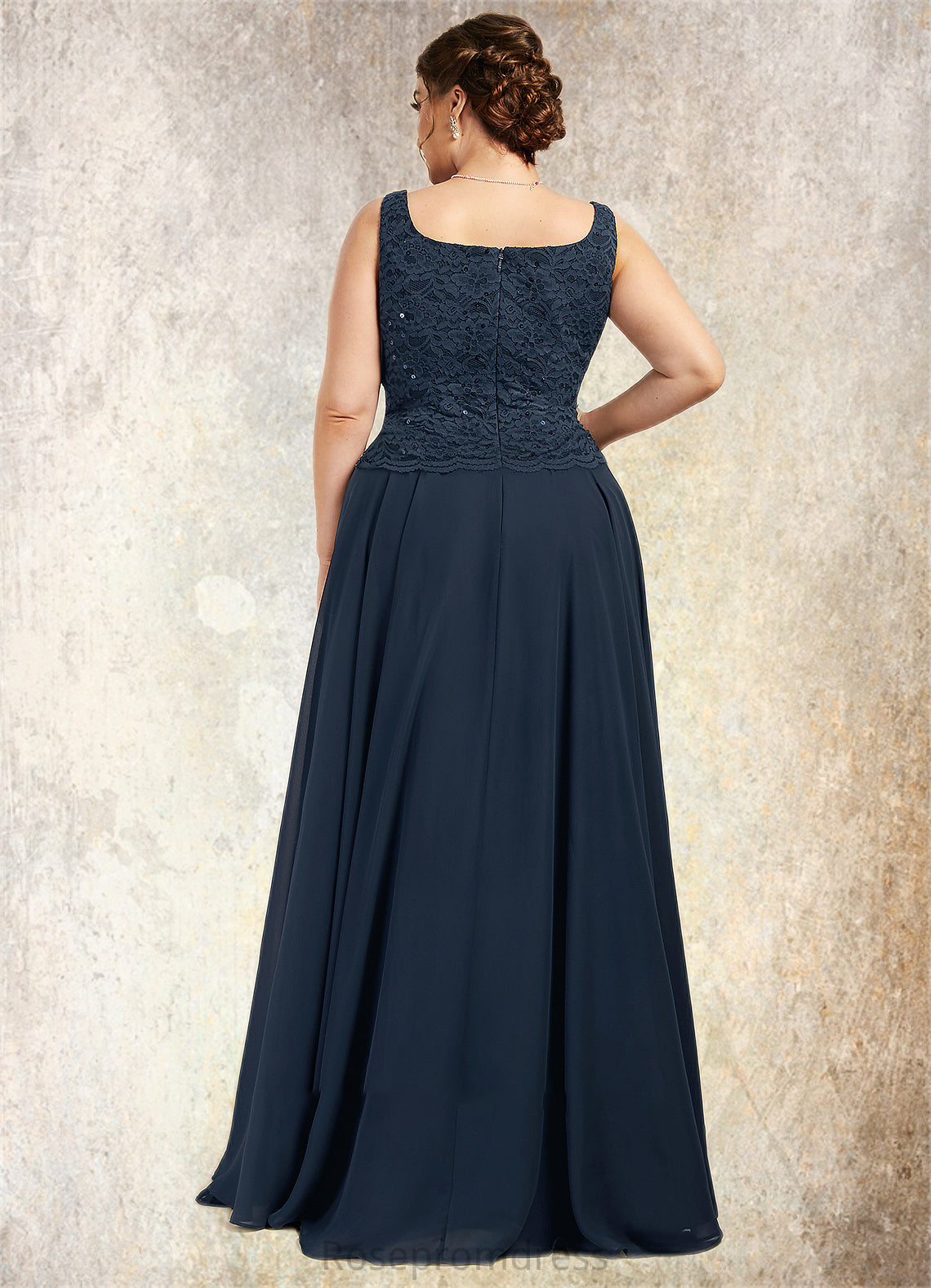 Jaelyn A-Line Square Neckline Floor-Length Chiffon Lace Mother of the Bride Dress With Sequins SRSP0014587