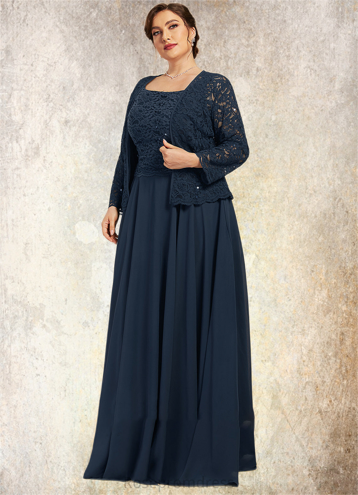 Jaelyn A-Line Square Neckline Floor-Length Chiffon Lace Mother of the Bride Dress With Sequins SRSP0014587