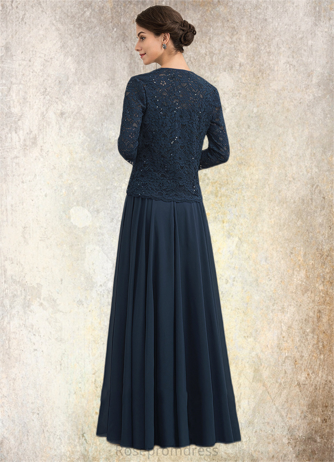 Jaelyn A-Line Square Neckline Floor-Length Chiffon Lace Mother of the Bride Dress With Sequins SRSP0014587