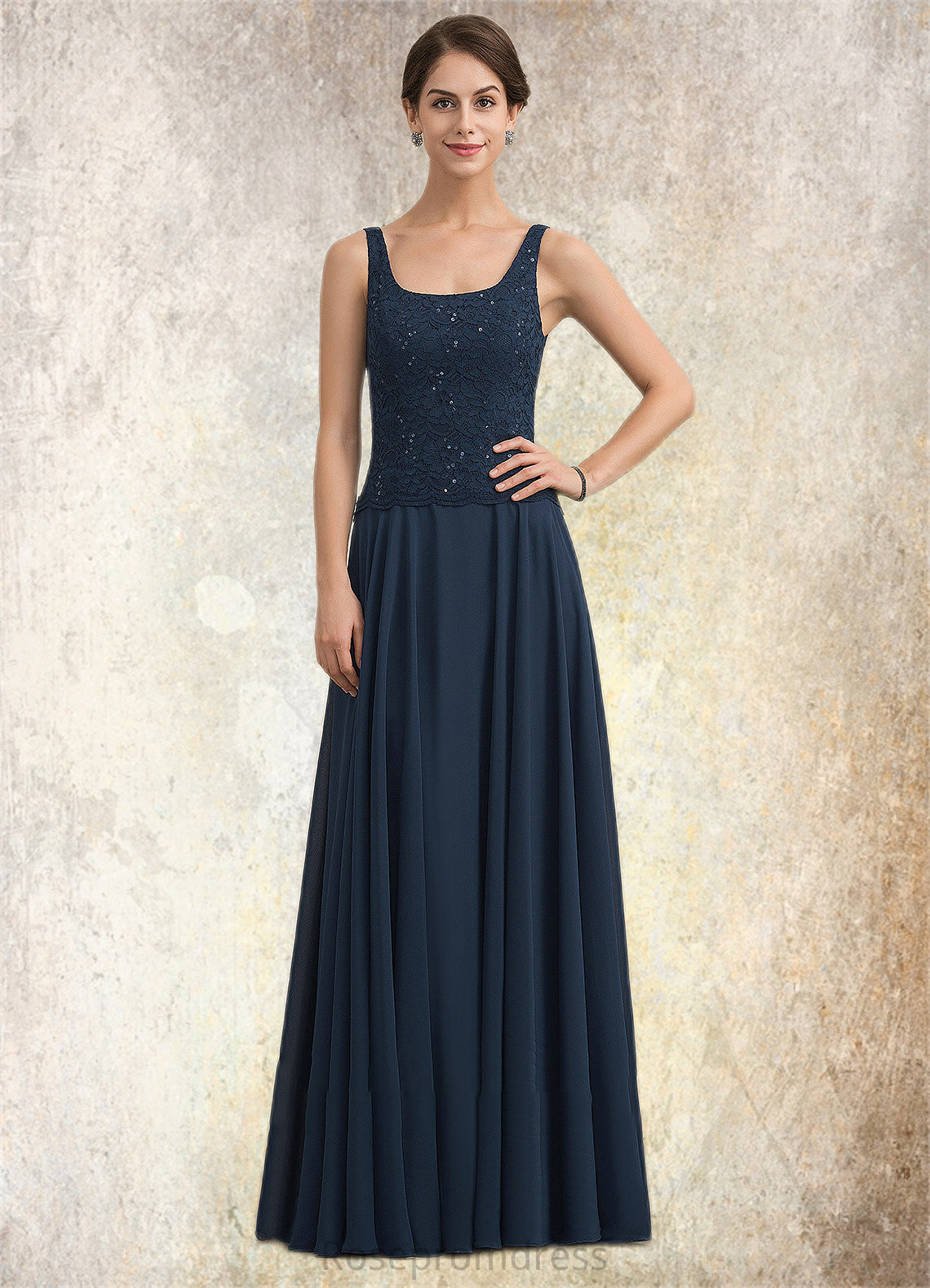 Jaelyn A-Line Square Neckline Floor-Length Chiffon Lace Mother of the Bride Dress With Sequins SRSP0014587