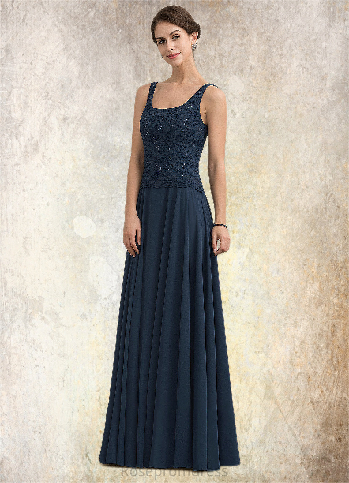 Jaelyn A-Line Square Neckline Floor-Length Chiffon Lace Mother of the Bride Dress With Sequins SRSP0014587