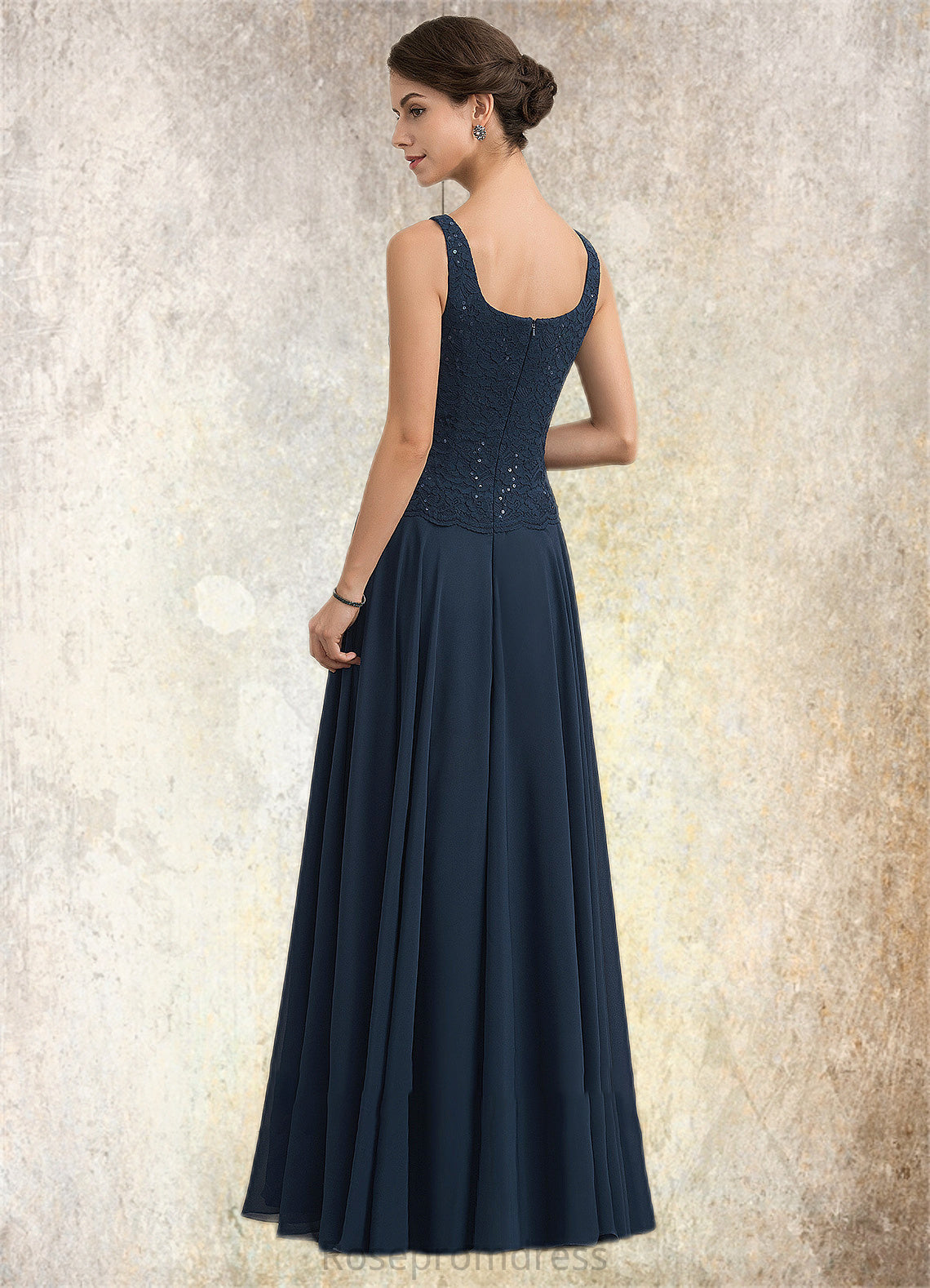 Jaelyn A-Line Square Neckline Floor-Length Chiffon Lace Mother of the Bride Dress With Sequins SRSP0014587