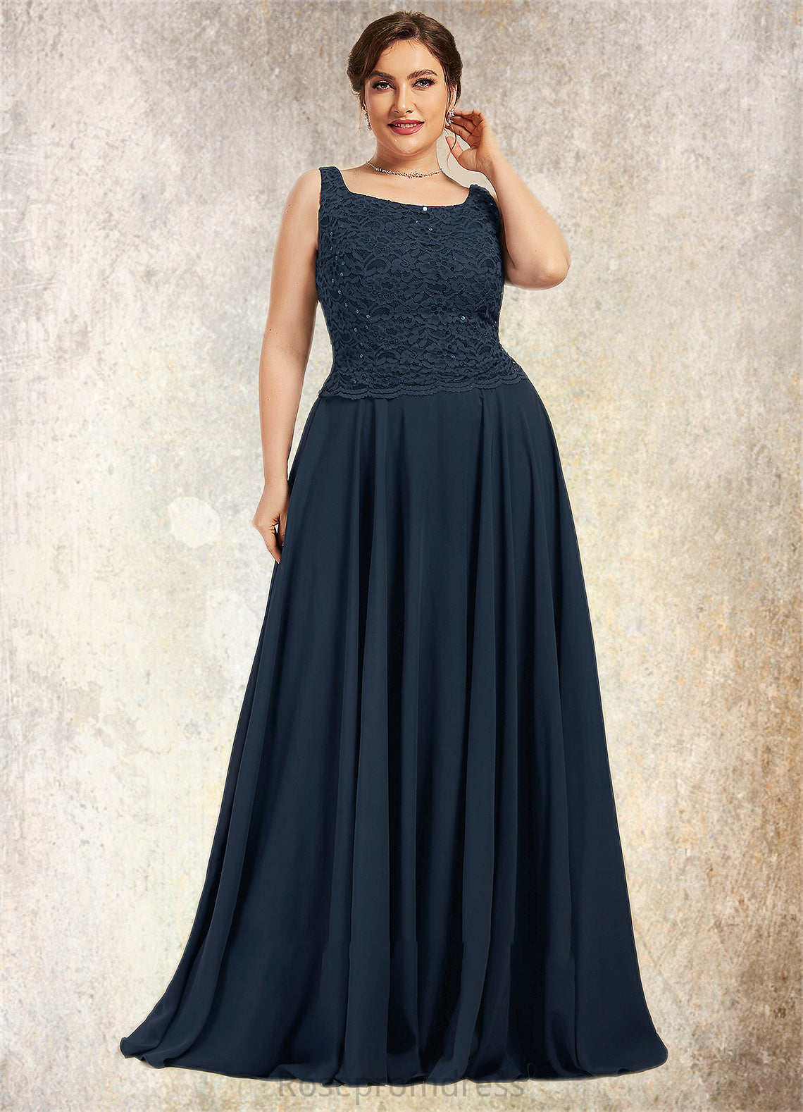 Jaelyn A-Line Square Neckline Floor-Length Chiffon Lace Mother of the Bride Dress With Sequins SRSP0014587