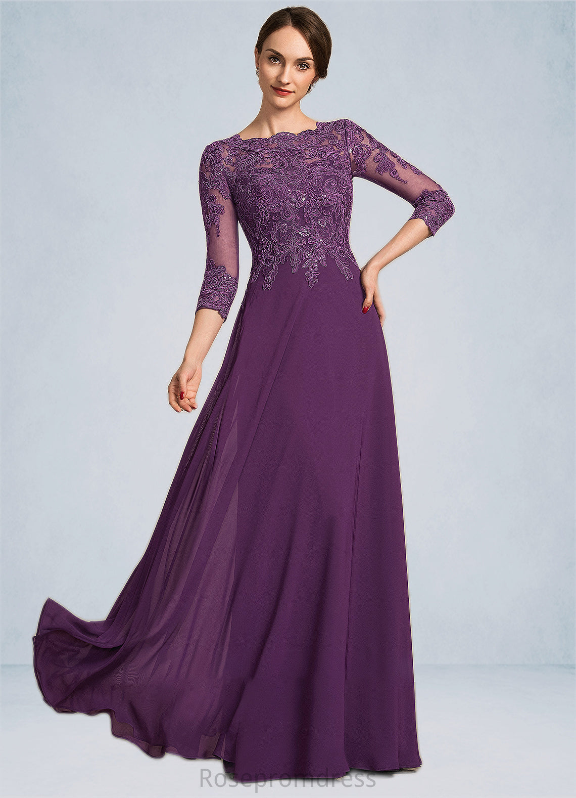 Ariel A-Line Scoop Neck Floor-Length Chiffon Lace Mother of the Bride Dress With Sequins SRS126P0014590