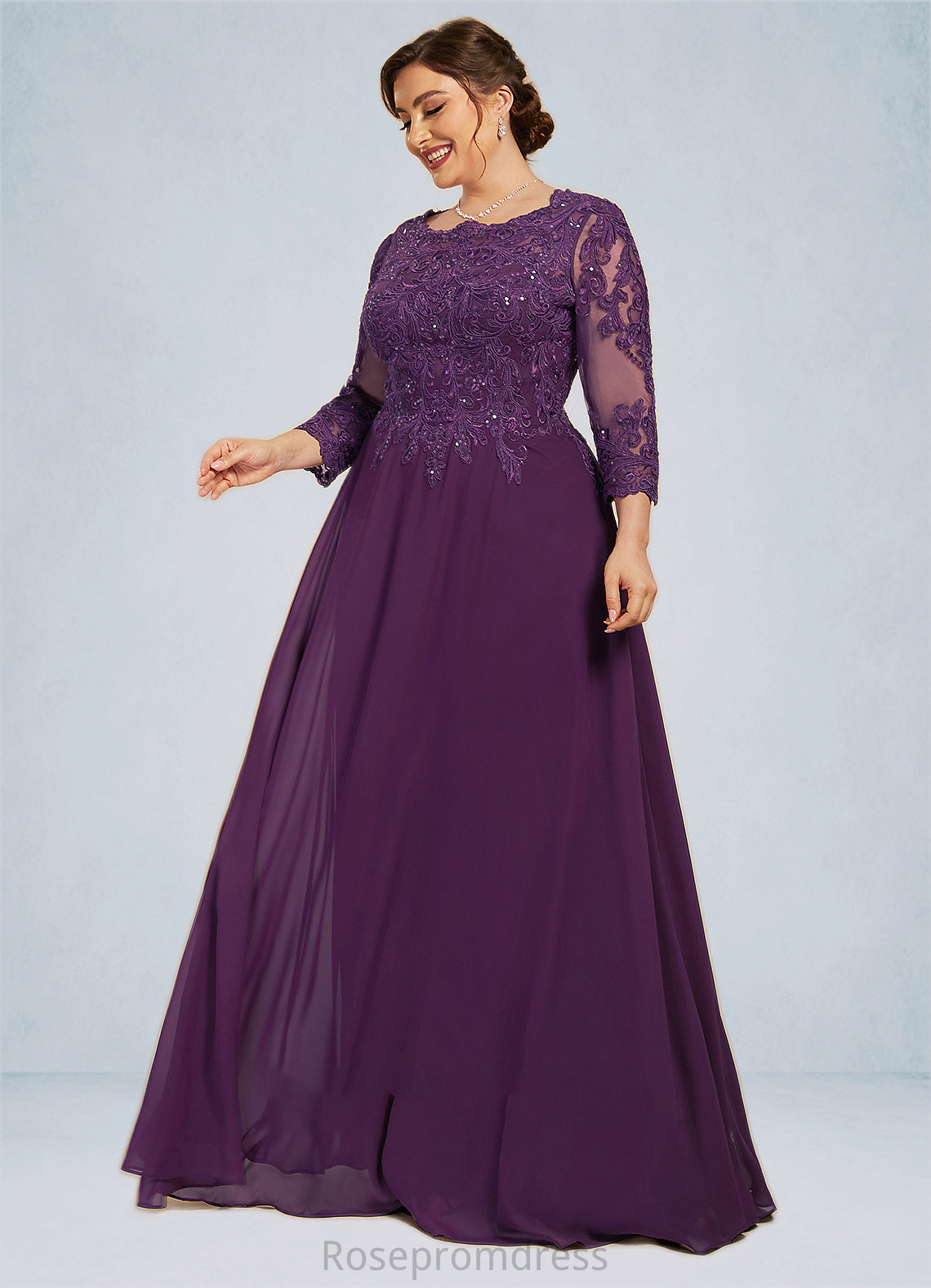Ariel A-Line Scoop Neck Floor-Length Chiffon Lace Mother of the Bride Dress With Sequins SRS126P0014590