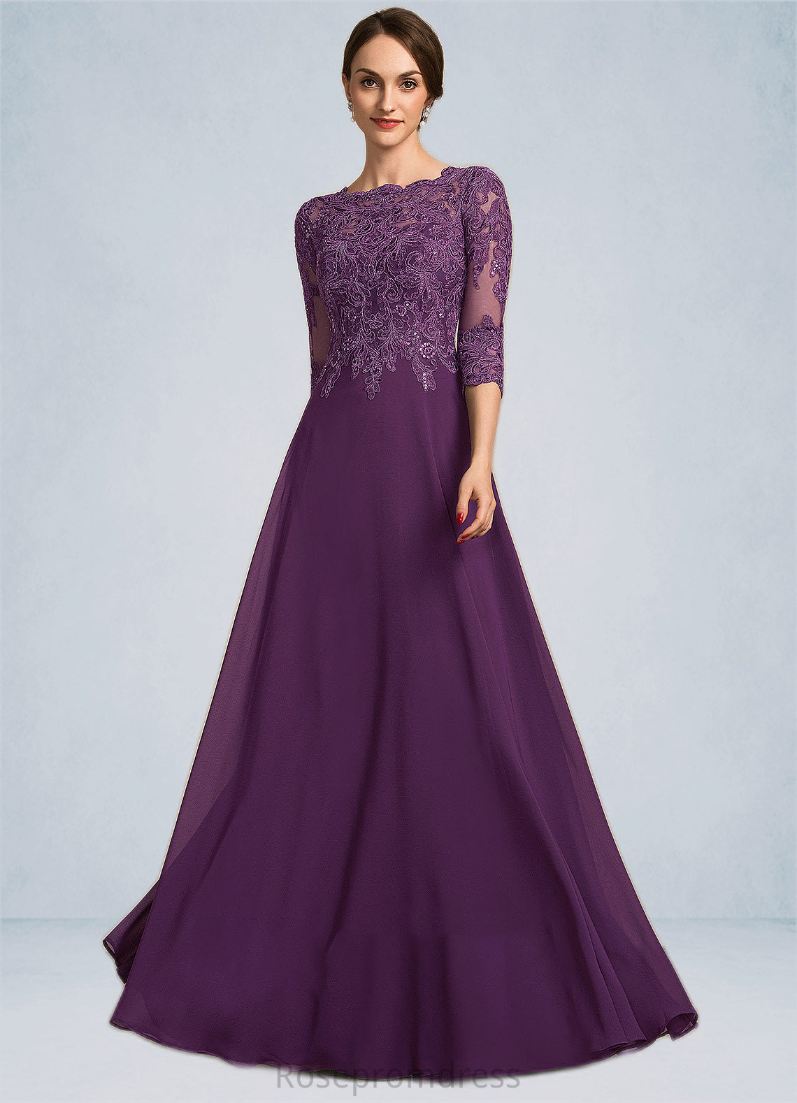 Ariel A-Line Scoop Neck Floor-Length Chiffon Lace Mother of the Bride Dress With Sequins SRS126P0014590