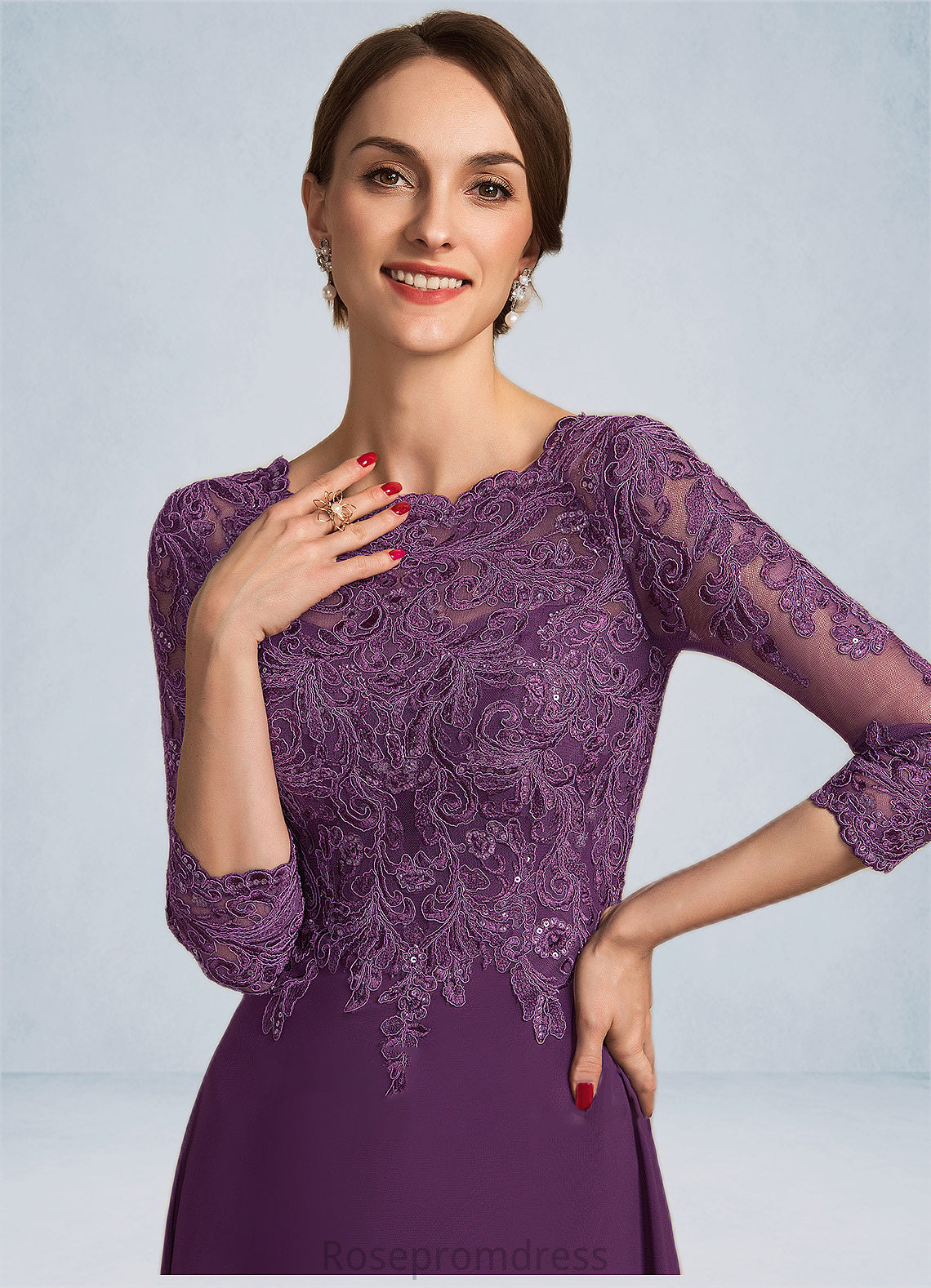 Ariel A-Line Scoop Neck Floor-Length Chiffon Lace Mother of the Bride Dress With Sequins SRS126P0014590