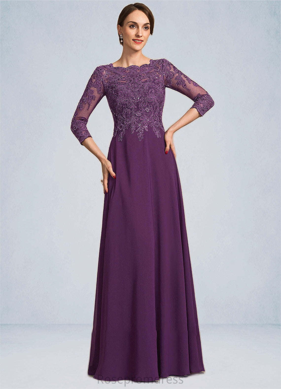 Ariel A-Line Scoop Neck Floor-Length Chiffon Lace Mother of the Bride Dress With Sequins SRS126P0014590