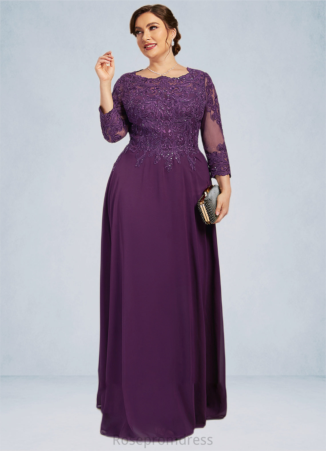 Ariel A-Line Scoop Neck Floor-Length Chiffon Lace Mother of the Bride Dress With Sequins SRS126P0014590