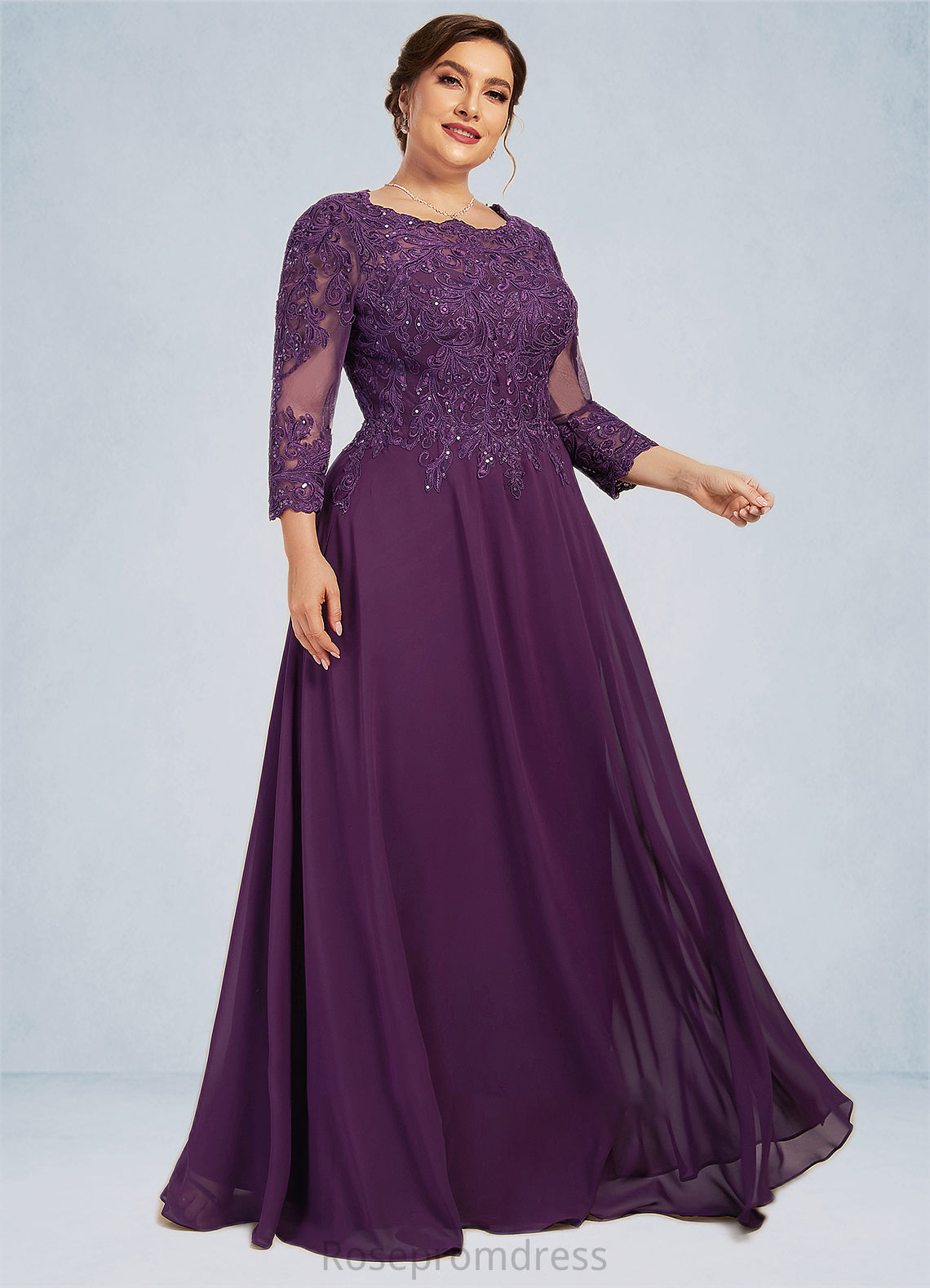 Ariel A-Line Scoop Neck Floor-Length Chiffon Lace Mother of the Bride Dress With Sequins SRS126P0014590