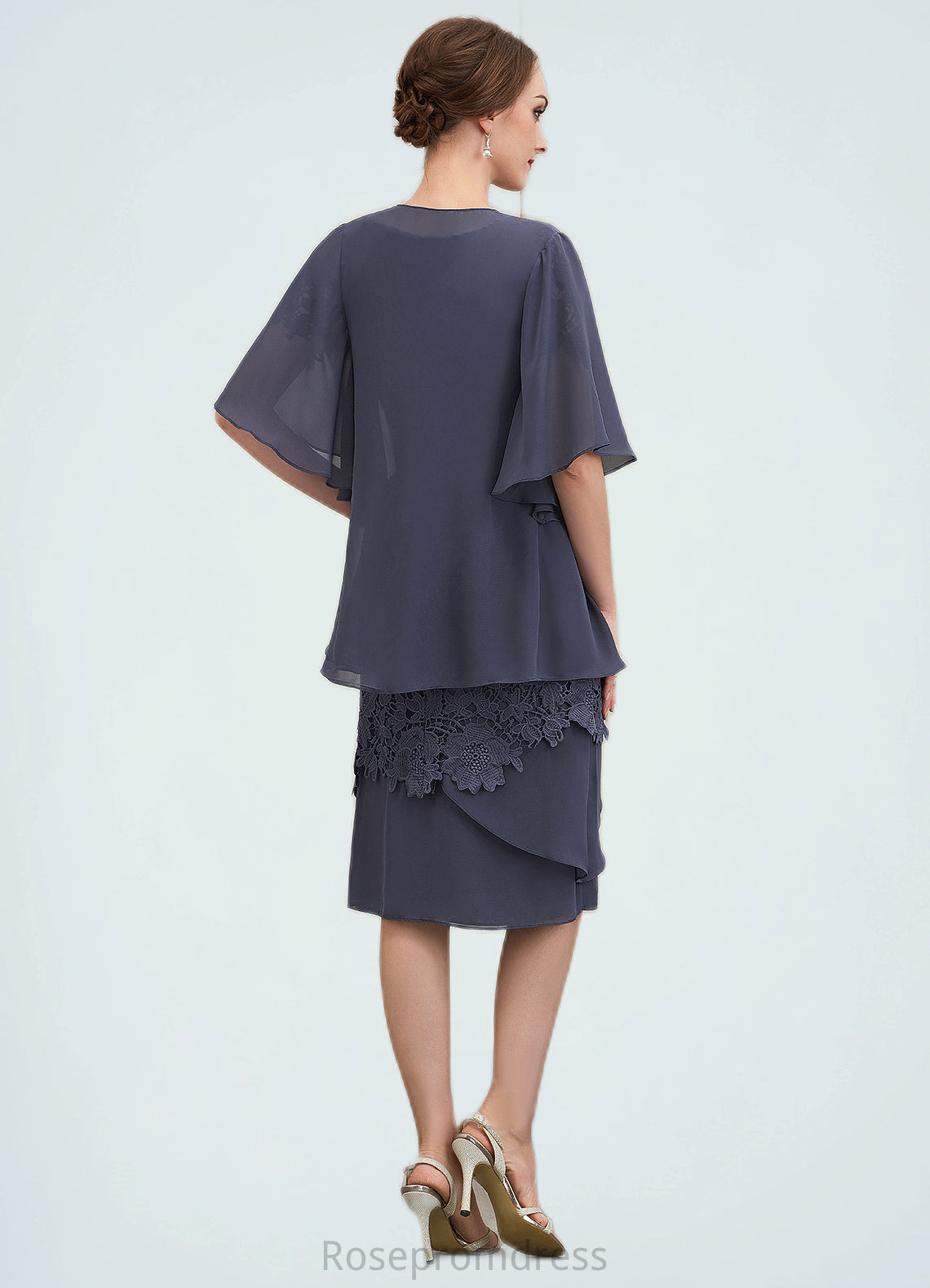 Cristina Sheath/Column Scoop Neck Knee-Length Chiffon Lace Mother of the Bride Dress SRS126P0014591