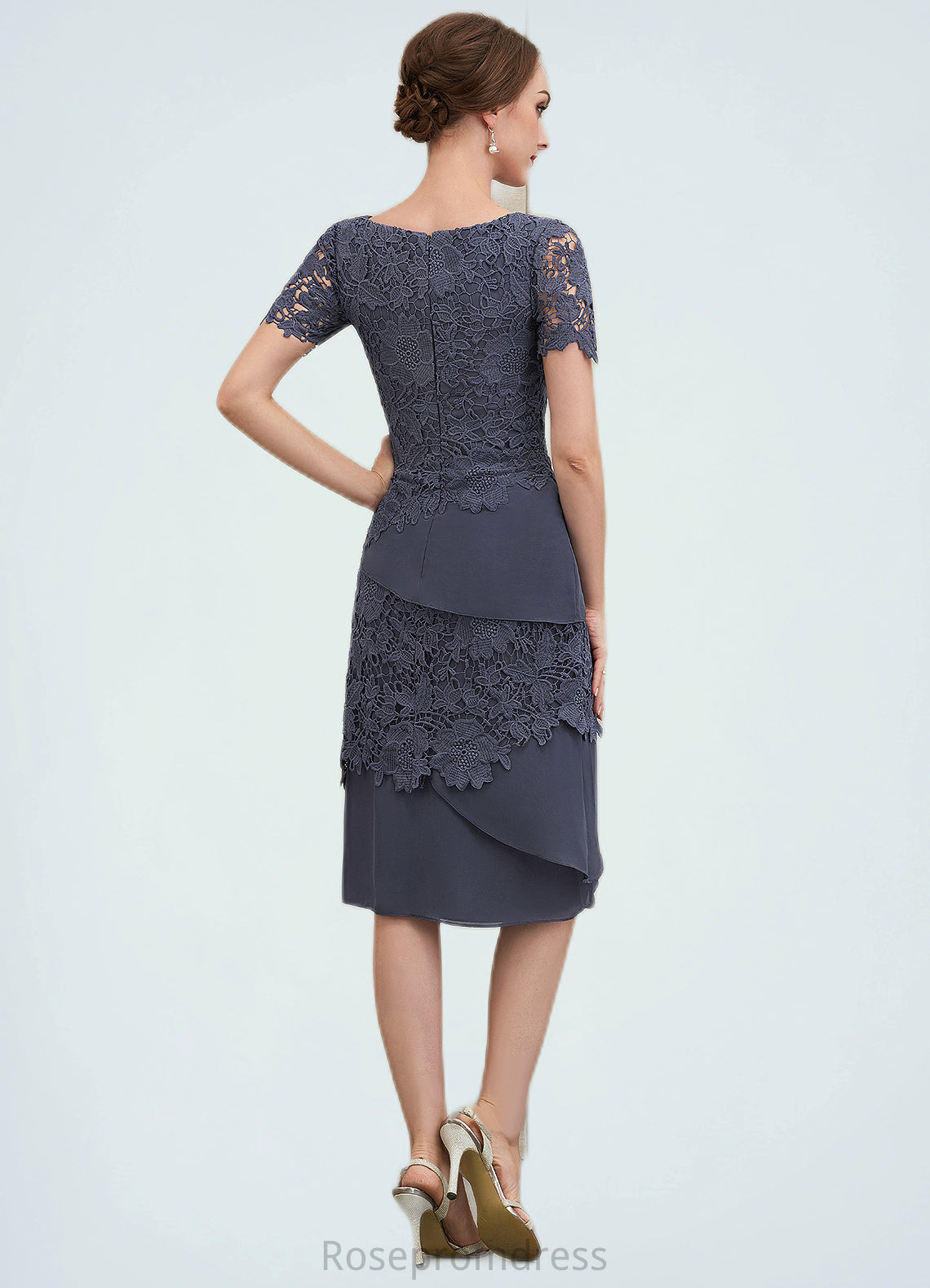 Cristina Sheath/Column Scoop Neck Knee-Length Chiffon Lace Mother of the Bride Dress SRS126P0014591
