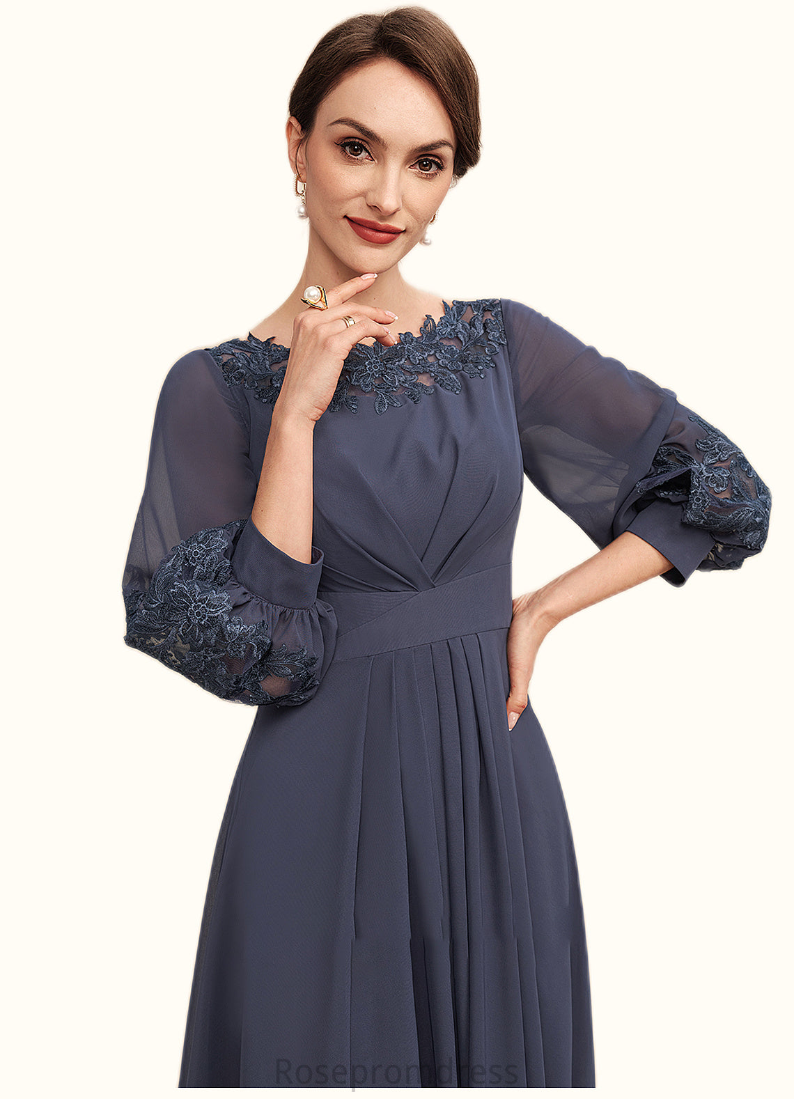 Sherlyn A-Line Scoop Neck Asymmetrical Chiffon Mother of the Bride Dress With Ruffle Appliques Lace SRS126P0014592