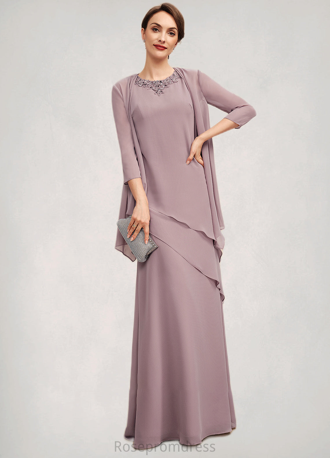 Serenity A-Line Scoop Neck Floor-Length Chiffon Mother of the Bride Dress With Beading SRS126P0014593