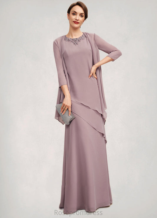 Serenity A-Line Scoop Neck Floor-Length Chiffon Mother of the Bride Dress With Beading SRS126P0014593