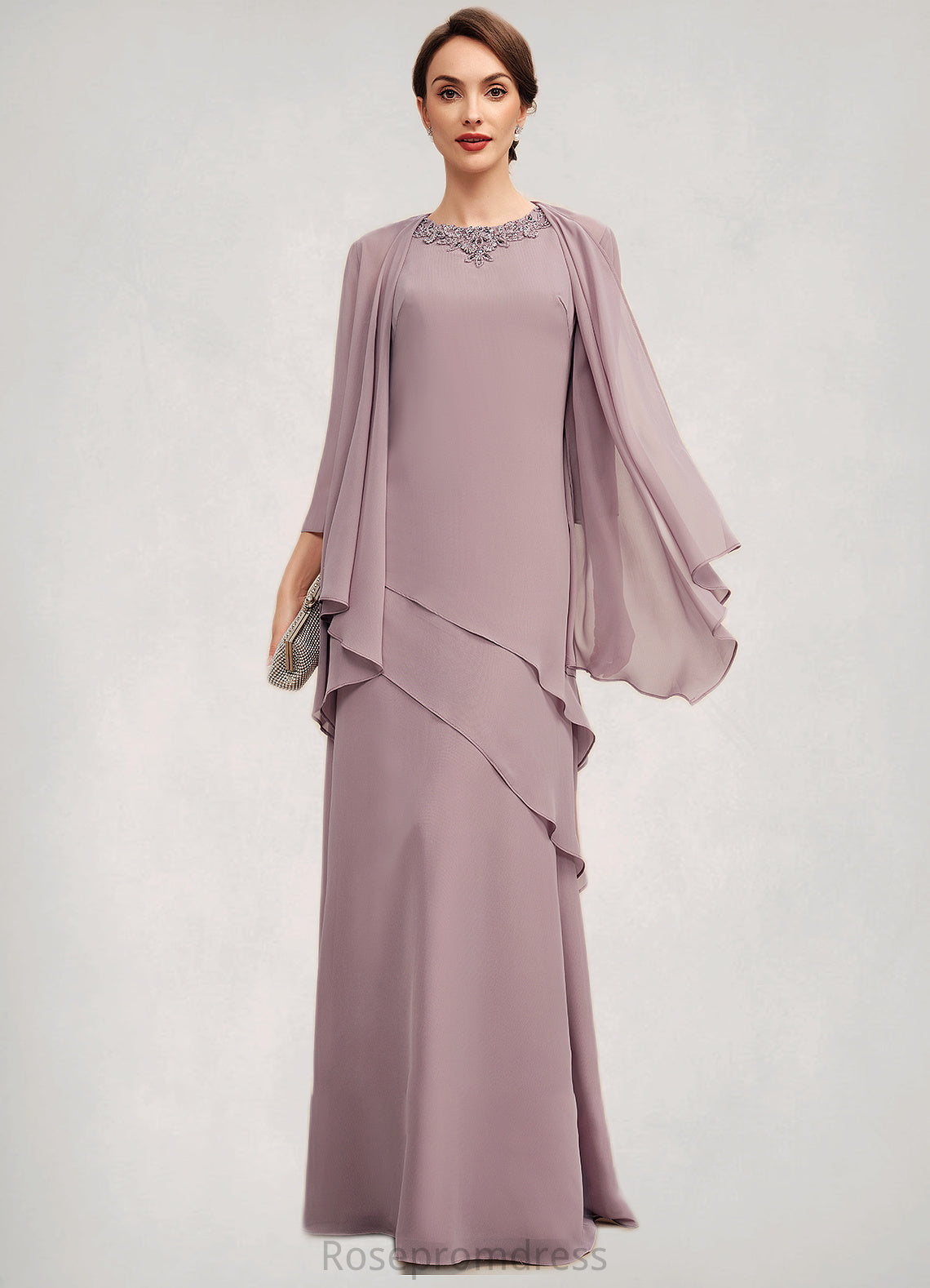 Serenity A-Line Scoop Neck Floor-Length Chiffon Mother of the Bride Dress With Beading SRS126P0014593