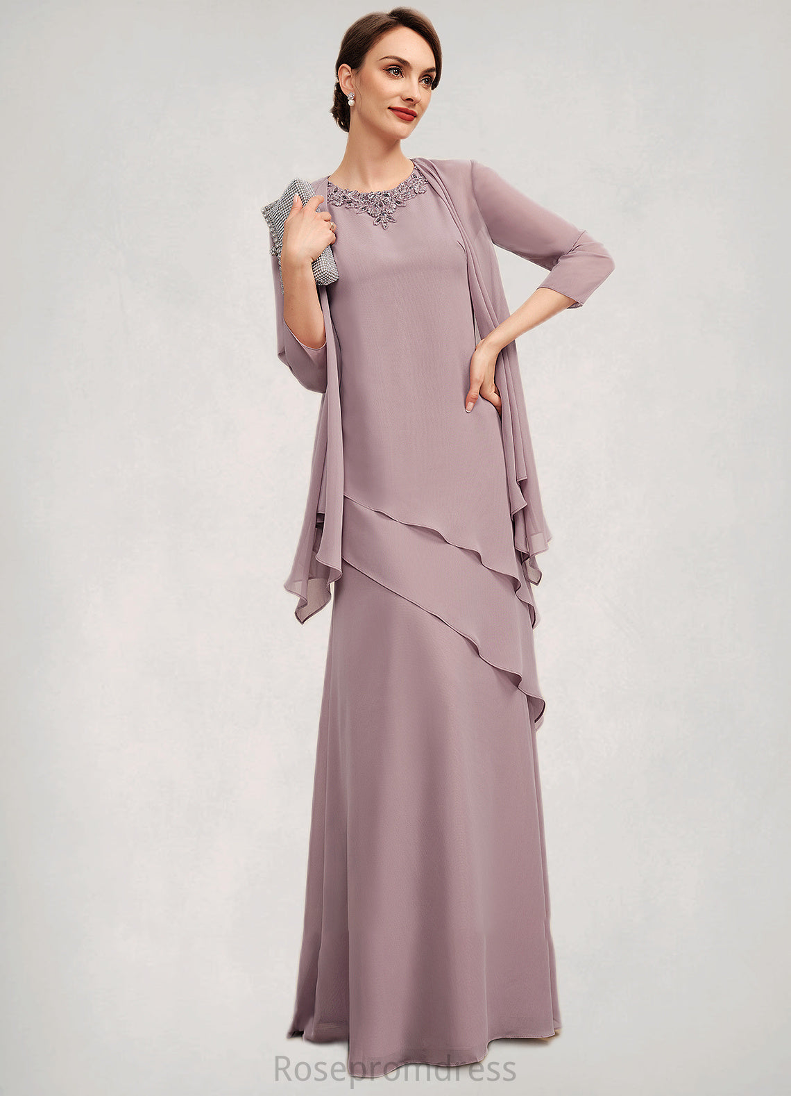 Serenity A-Line Scoop Neck Floor-Length Chiffon Mother of the Bride Dress With Beading SRS126P0014593