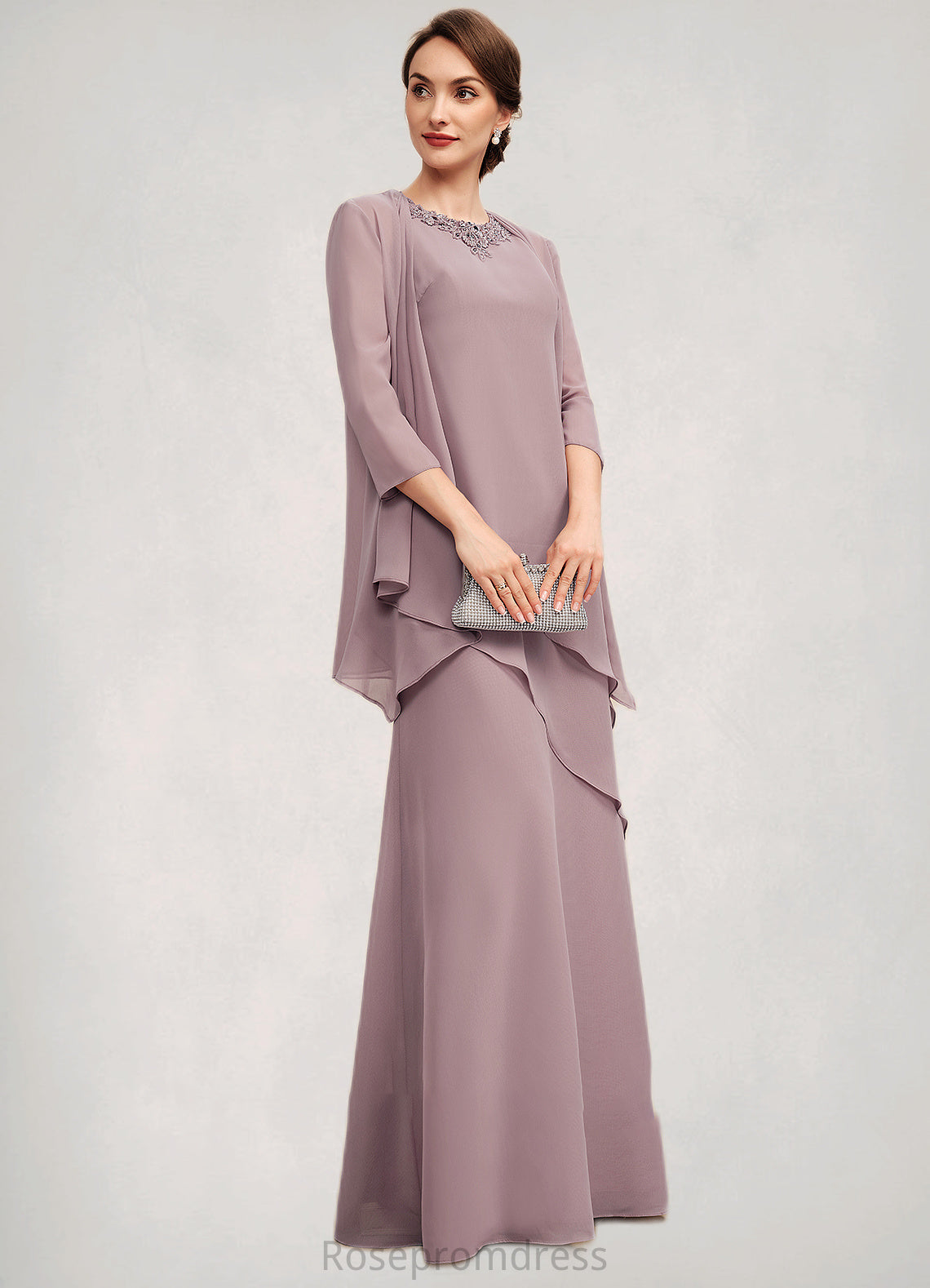 Serenity A-Line Scoop Neck Floor-Length Chiffon Mother of the Bride Dress With Beading SRS126P0014593