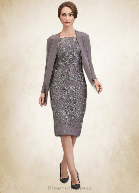 Sally Sheath/Column Off-the-Shoulder Knee-Length Lace Mother of the Bride Dress SRS126P0014595