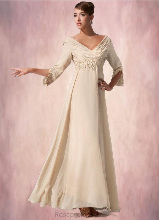 Hedda Empire V-neck Floor-Length Chiffon Mother of the Bride Dress With Ruffle Beading SRS126P0014597
