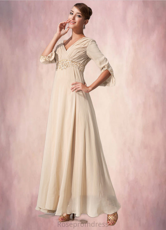 Hedda Empire V-neck Floor-Length Chiffon Mother of the Bride Dress With Ruffle Beading SRS126P0014597