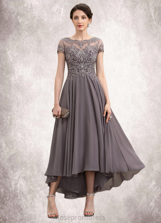 Bianca A-Line Scoop Neck Asymmetrical Chiffon Lace Mother of the Bride Dress With Beading Sequins SRS126P0014599