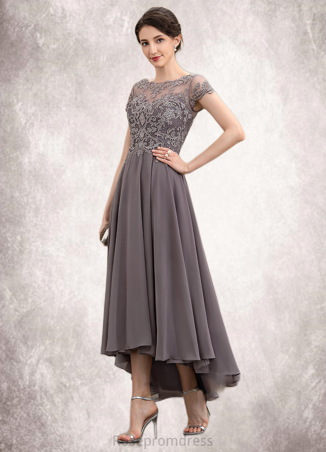 Bianca A-Line Scoop Neck Asymmetrical Chiffon Lace Mother of the Bride Dress With Beading Sequins SRS126P0014599
