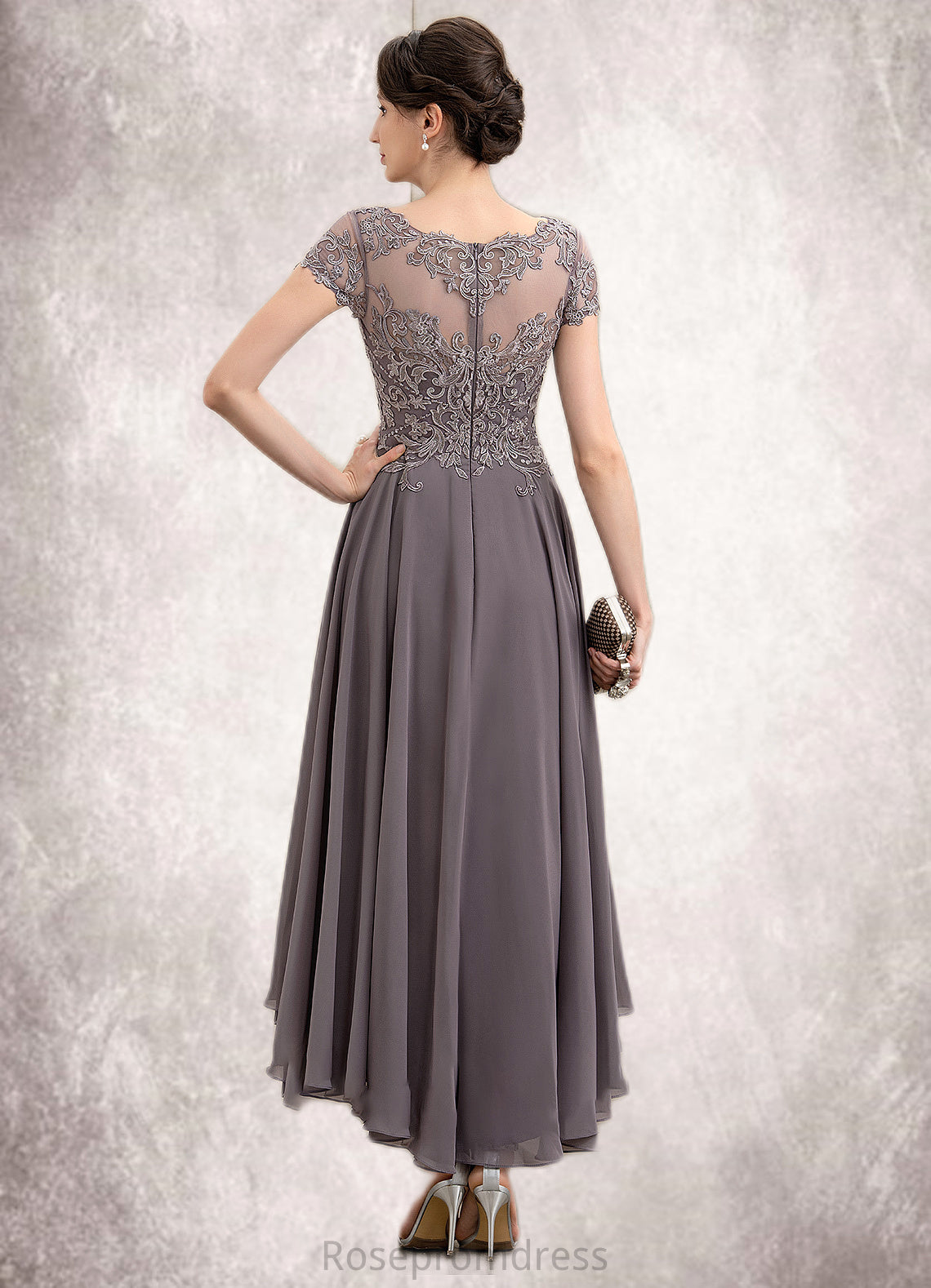 Bianca A-Line Scoop Neck Asymmetrical Chiffon Lace Mother of the Bride Dress With Beading Sequins SRS126P0014599